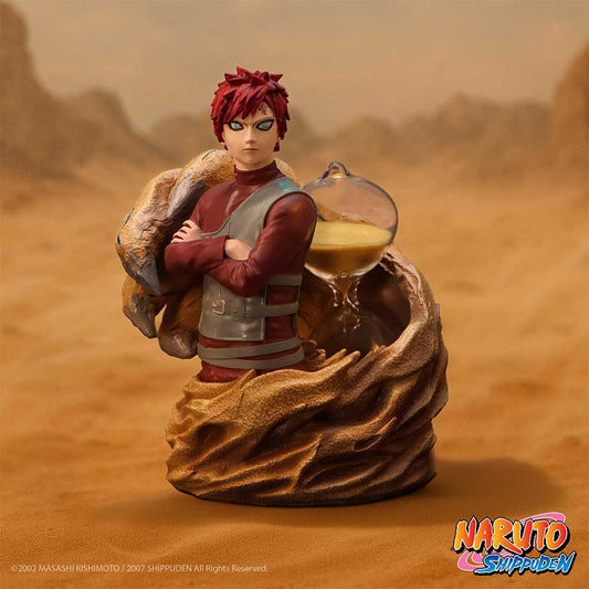Gaara sand timer on a warm Naruto themed studio background