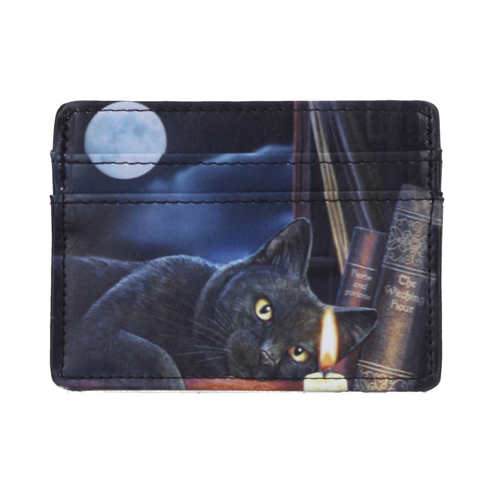 Lisa Parker Witching Hour Card Holder - Front showing black cat and candle in the moonlit window