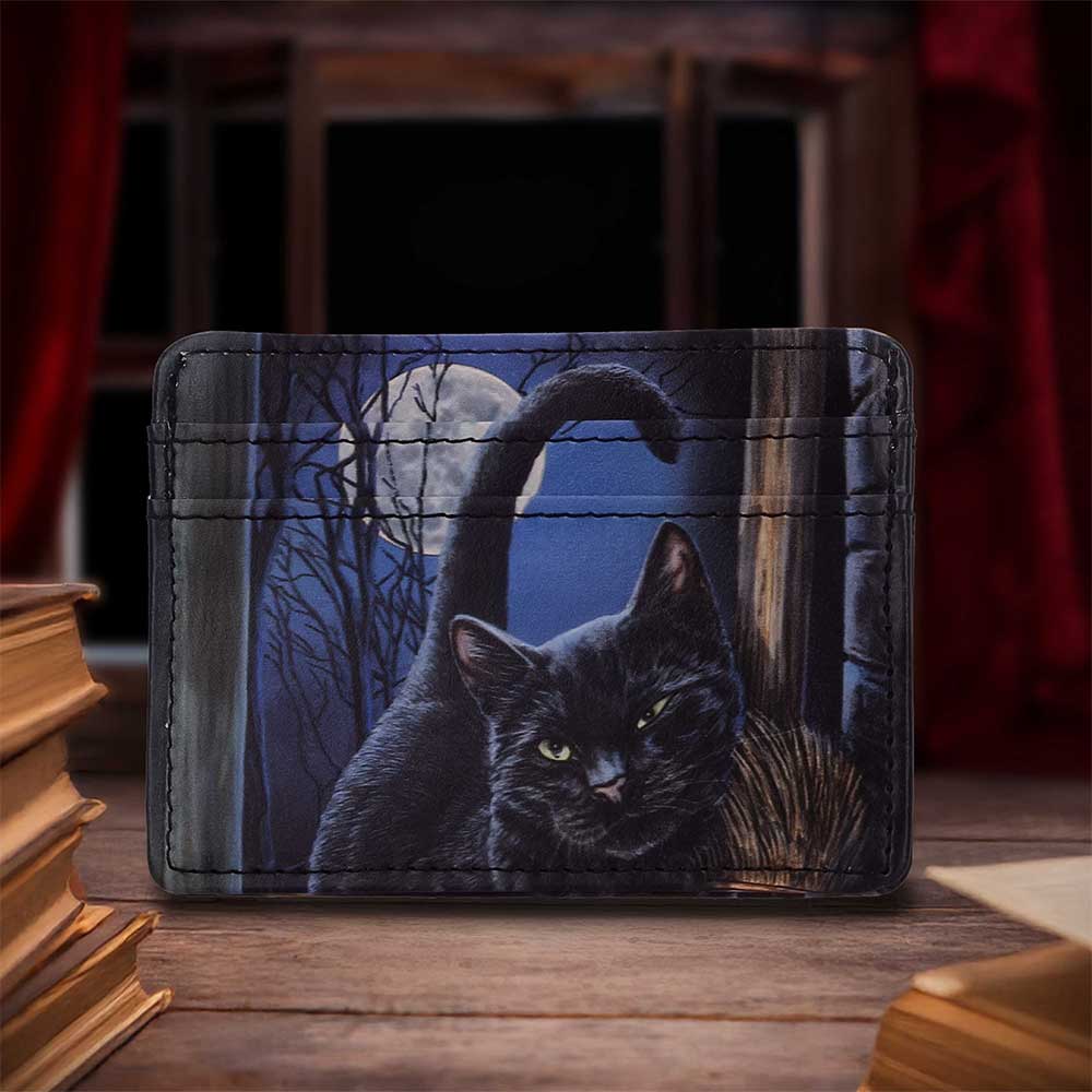 Lisa Parker A Brush With Magick Card Holder - Alternate styled view of black cat with curved tail artwork