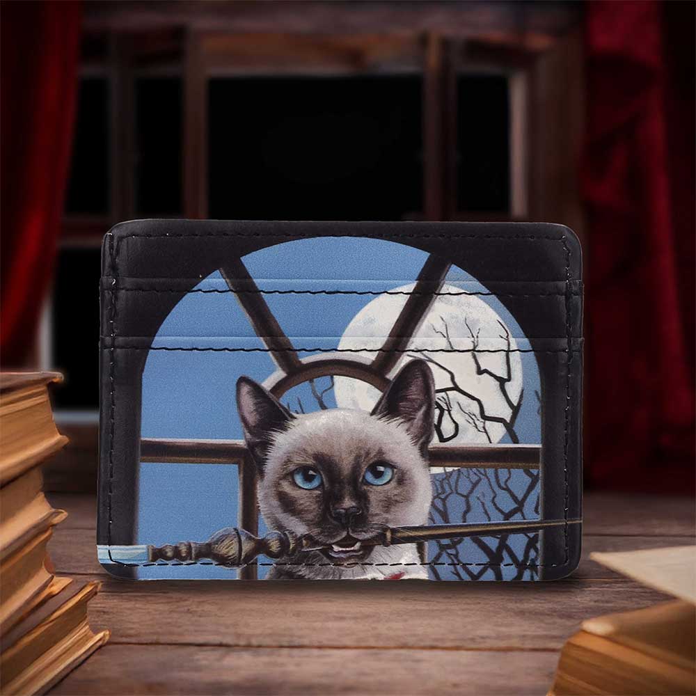Lisa Parker Hocus Pocus Card Holder - Pale cat holding a wand card holder in a styled setting