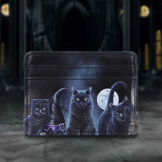 Lisa Parker Familiars Card Holder - Alternate styled view of three black cats and witch hat artwork