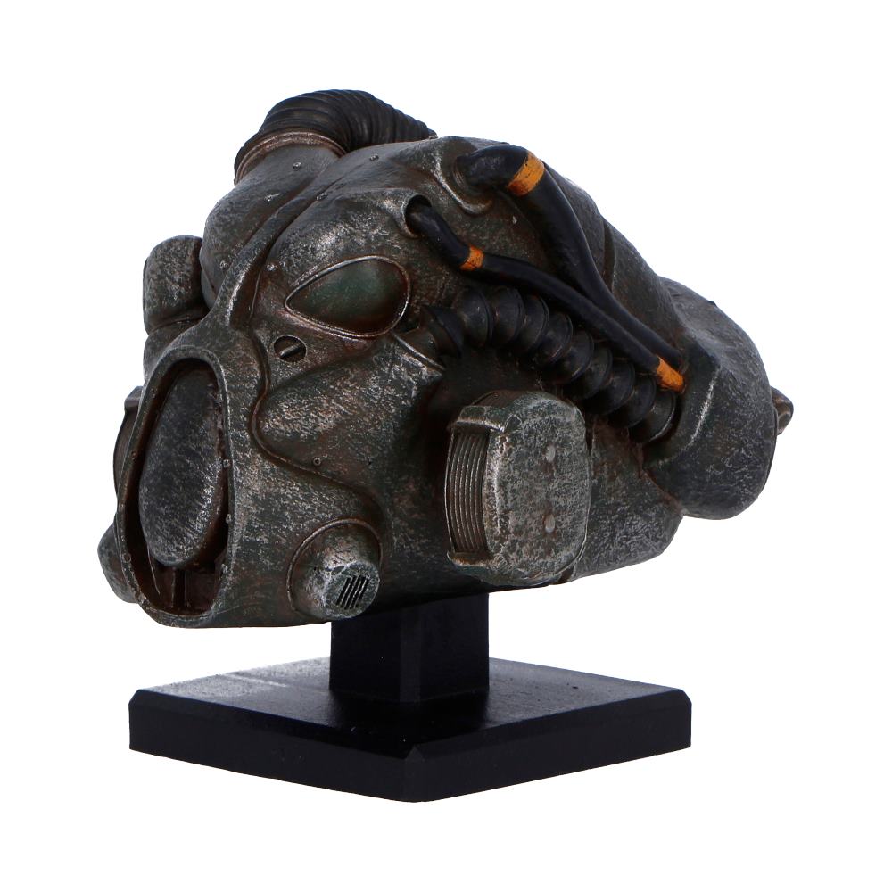 Fallout X-01 Helmet Miniature - angled view of the helmet shell, breathing hose and coloured accents