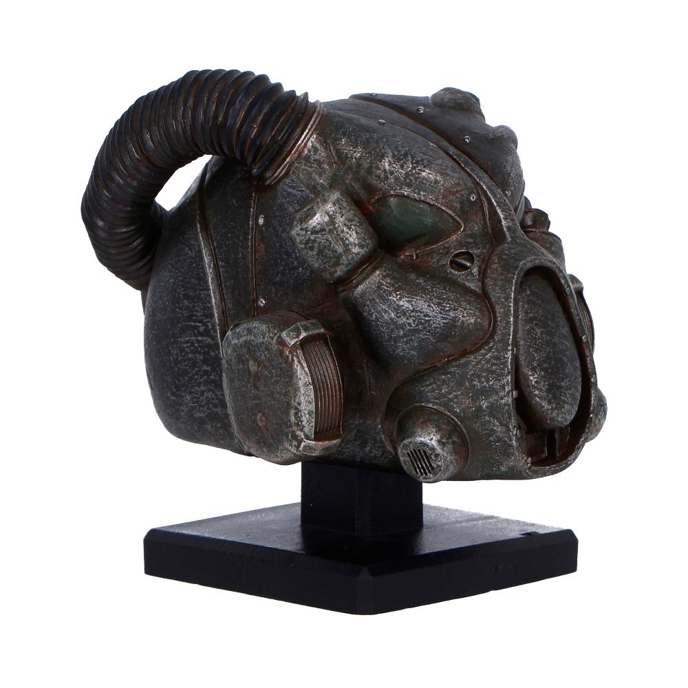 Fallout X-01 Helmet Miniature - opposite angle with faceplate, curved hose and side fitting