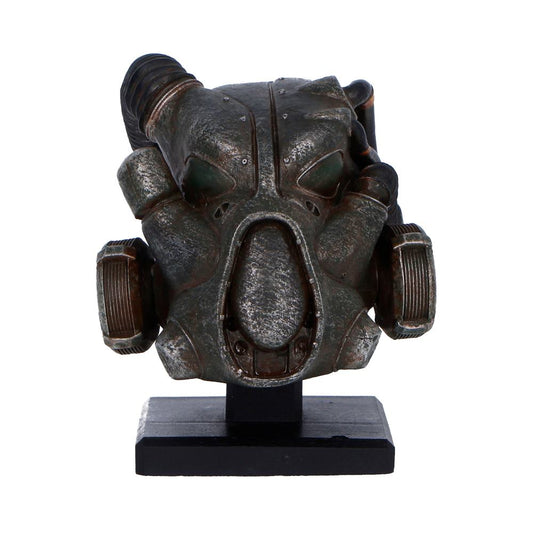 Fallout X-01 Helmet Miniature - front of the dark X-01 miniature helmet with eye openings and a black stand