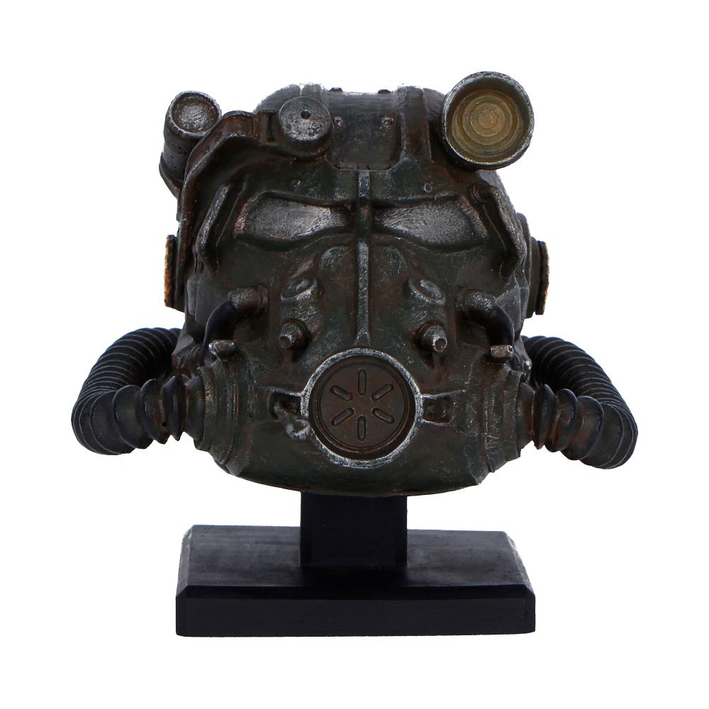 Fallout T-60 Helmet Miniature - front of the T-60 miniature helmet with round fittings and curved breathing tubes