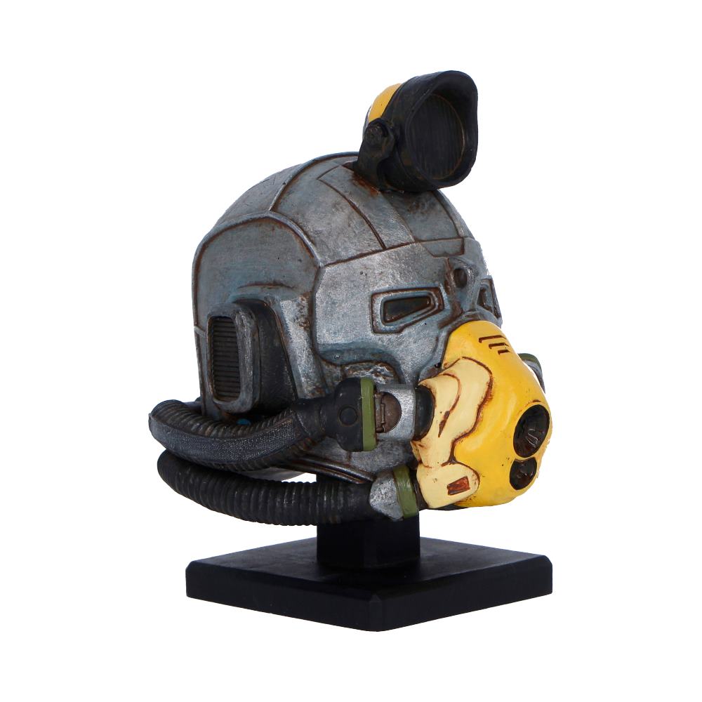 Fallout Excavator Helmet Miniature - opposite angle showing the yellow faceplate and layered side panels
