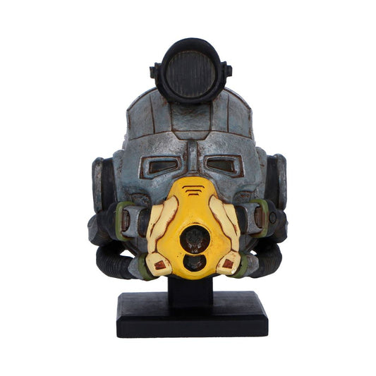 Fallout Excavator Helmet Miniature - front of the grey miniature helmet with yellow faceplate and a round top fitting