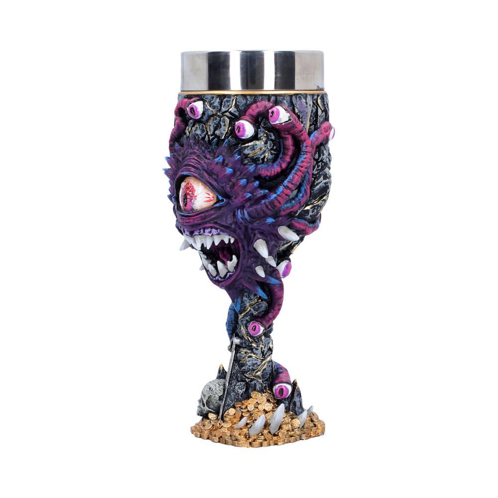 Dungeons & Dragons Beholder Goblet - angled view of curling purple eyestalks and the dark textured bowl