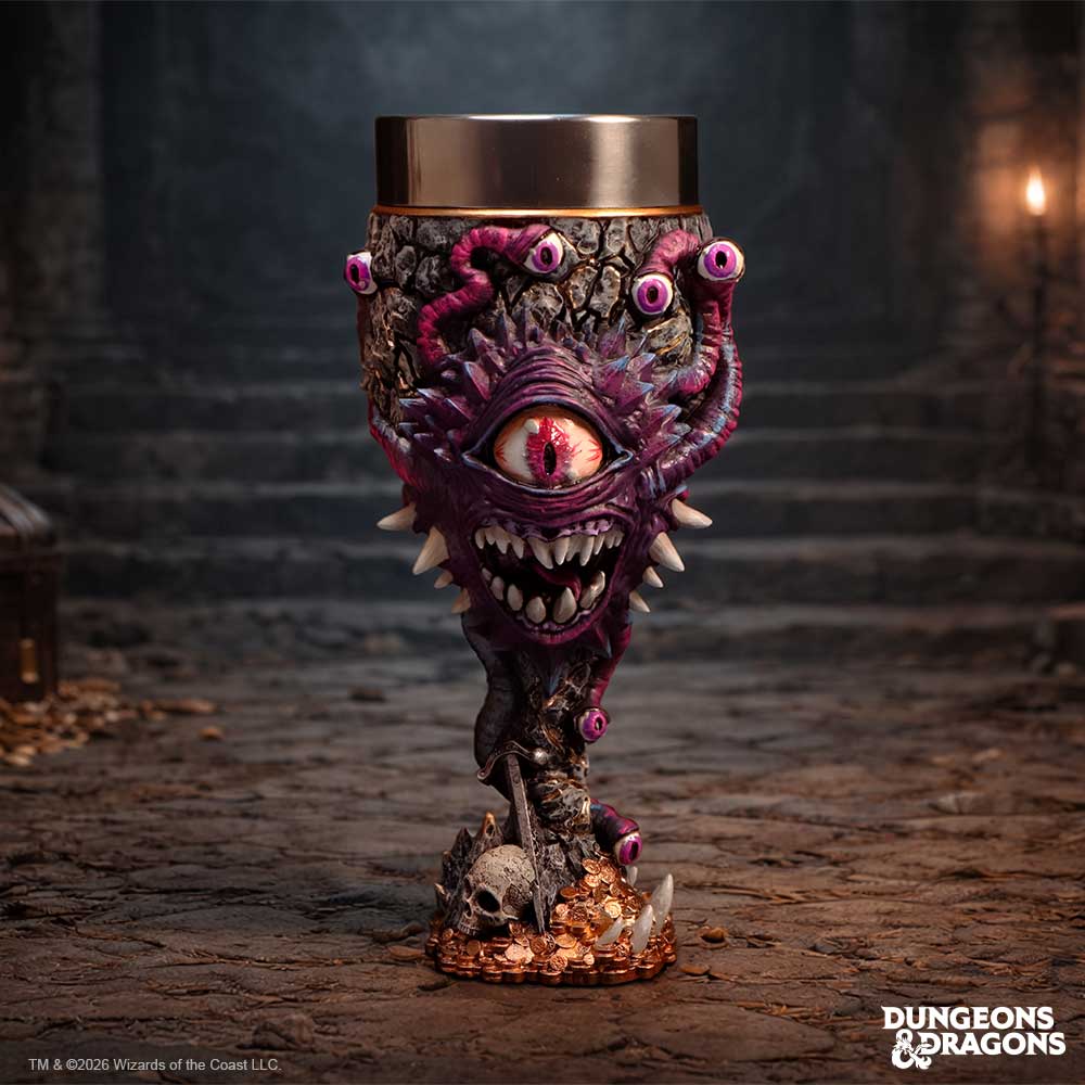 Dungeons & Dragons Beholder Goblet - displayed on a dark stone surface with its central eye facing forward