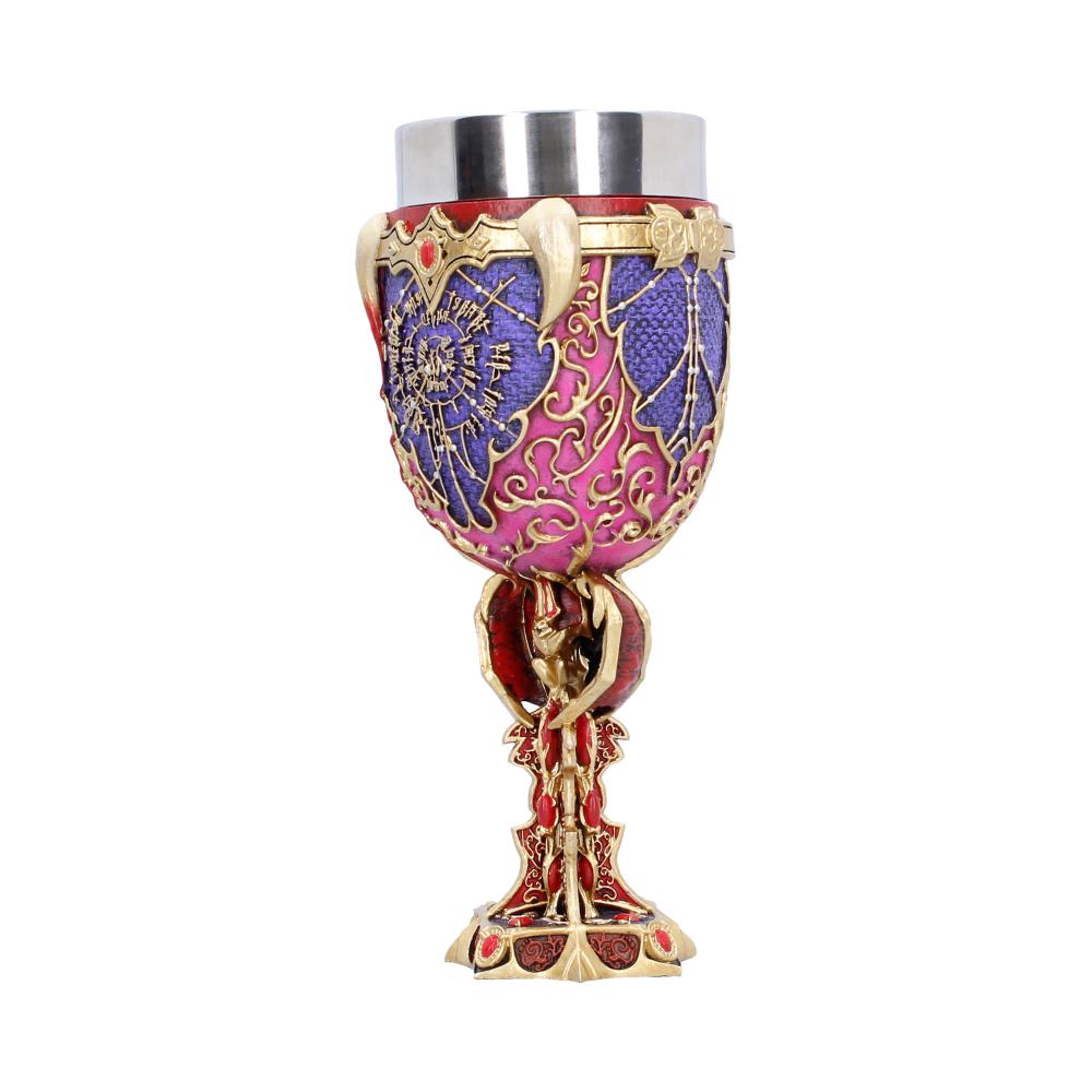 Baldur’s Gate 3 Astarion Goblet - angled view of ornate gold scrollwork and the decorated stem