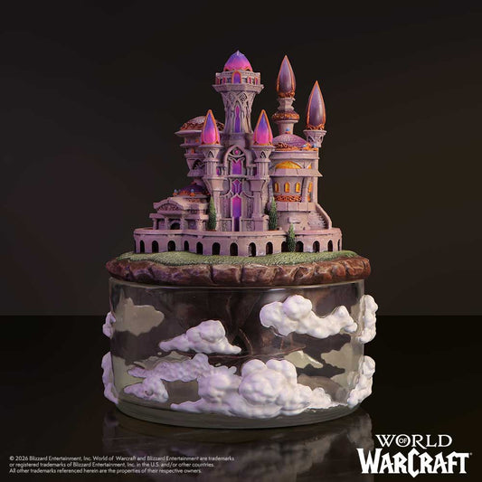 World of Warcraft City of Dalaran Box - displayed on a dark surface with the miniature city above its cloud base