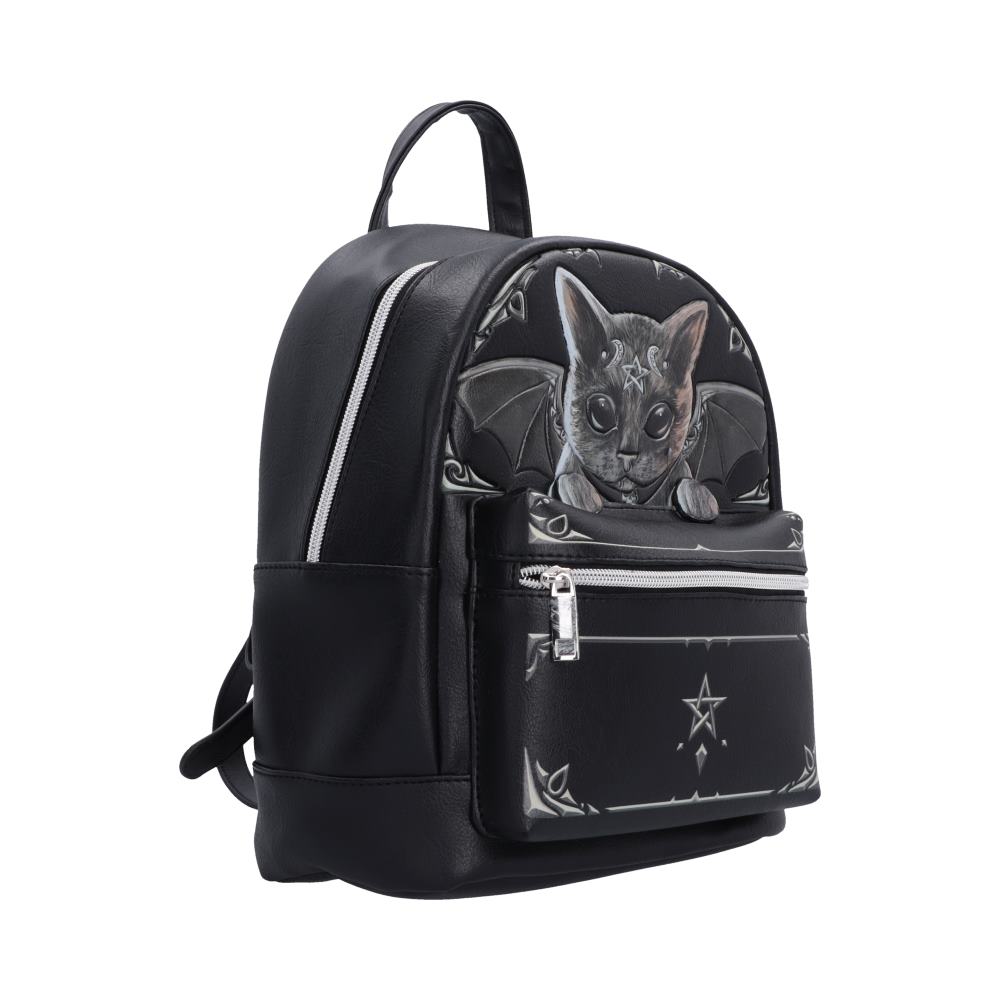 Cult Cuties Malpuss Backpack - opposite angle of cat artwork and backpack handle
