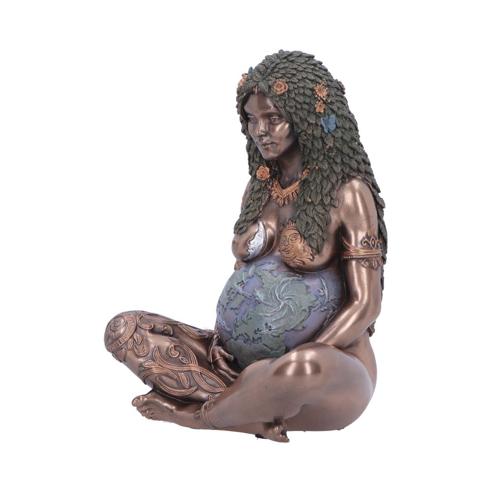 Mother Earth Bronze-Finish Small Figurine - Angle showing green foliage hair and bronze-tone body