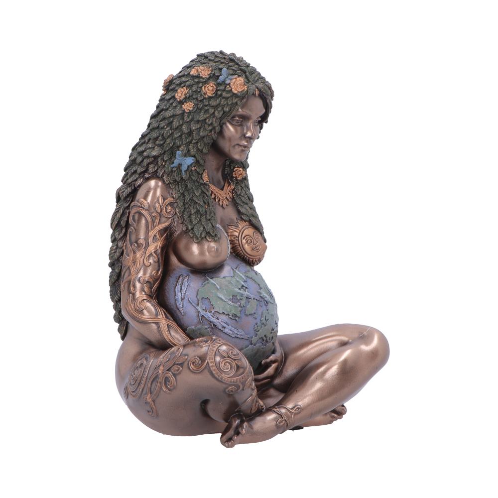 Mother Earth Bronze-Finish Small Figurine - Opposite angle of seated pose and globe