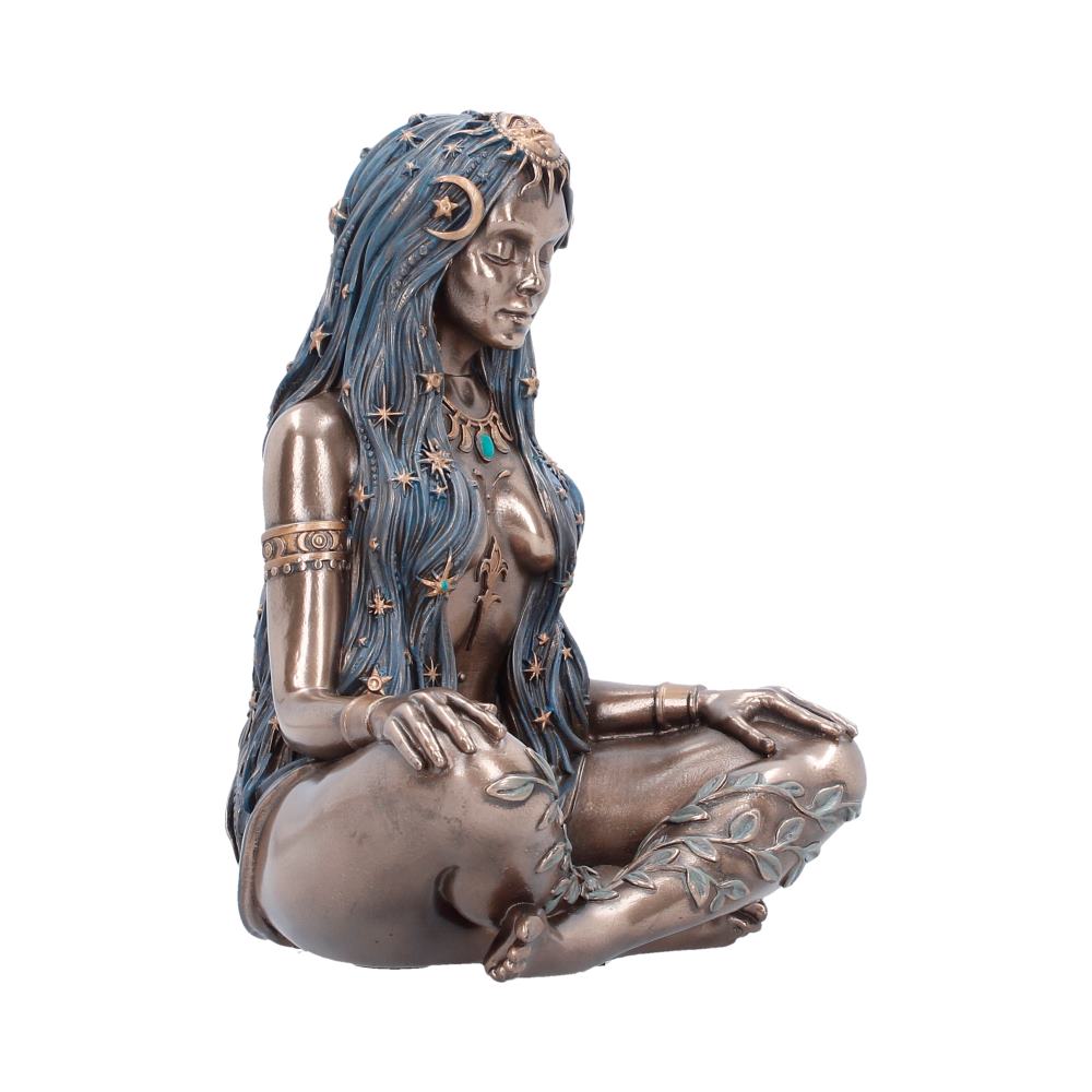 Celestial Goddess Bronze-Finish Figurine - opposite angle with the seated pose and celestial accents across the hair