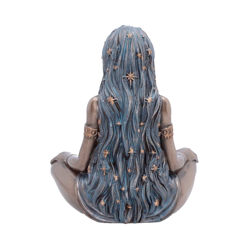 Celestial Goddess Bronze-Finish Mini Figurine - Rear showing stars among textured blue hair