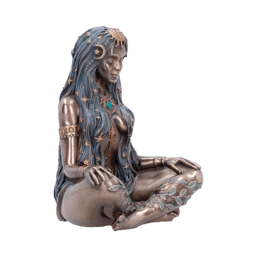 Celestial Goddess Bronze-Finish Mini Figurine - Opposite angle showing crossed legs and celestial motifs