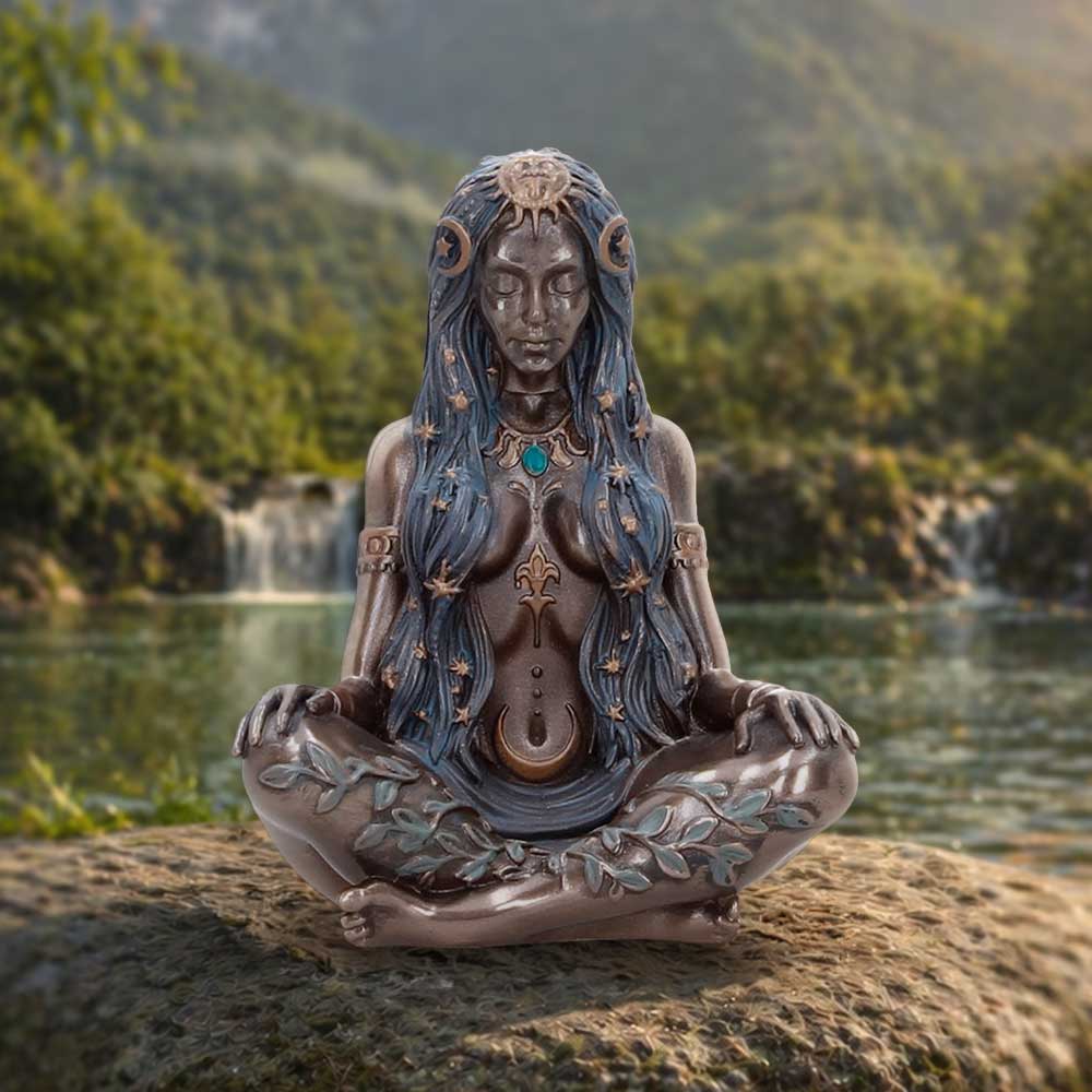 Celestial Goddess Bronze-Finish Mini Figurine - Mini celestial goddess in a styled display