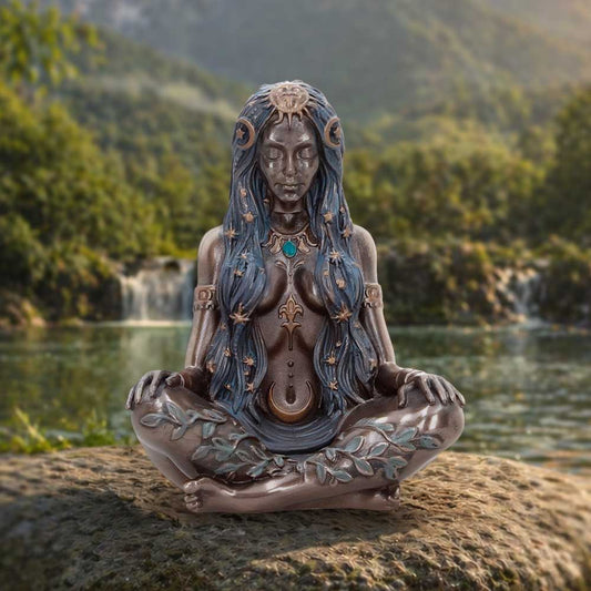 Celestial Goddess Bronze-Finish Mini Figurine - Mini celestial goddess in a styled display