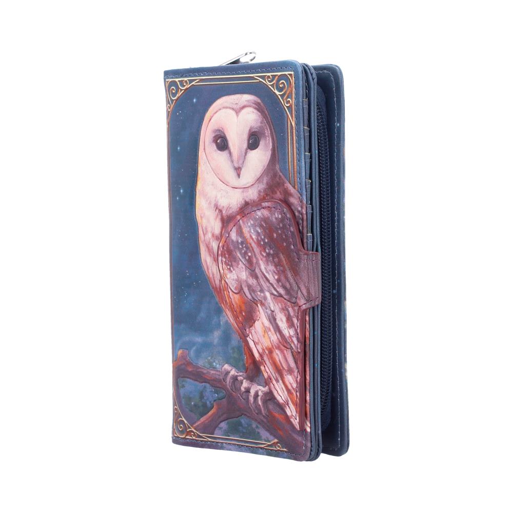 Moonlit Flight Embossed Owl Purse - Angle showing owl wing and zip edge