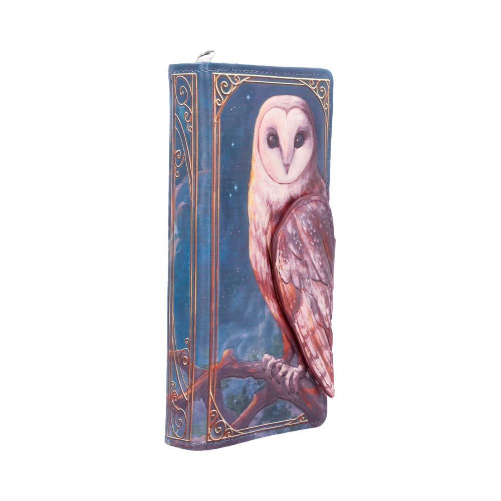 Moonlit Flight Embossed Owl Purse - Opposite front angle of owl and branch artwork