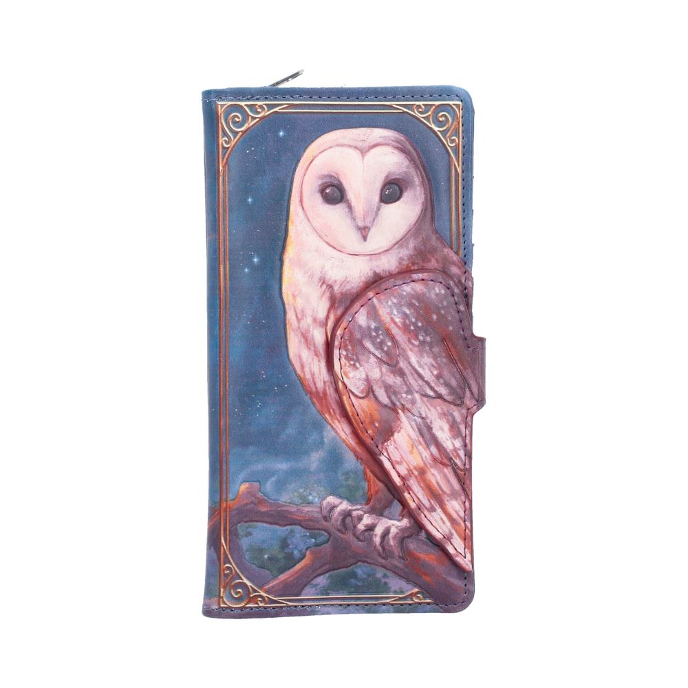 Moonlit Flight Embossed Owl Purse - Front with pale owl face and rose-brown embossed feathers