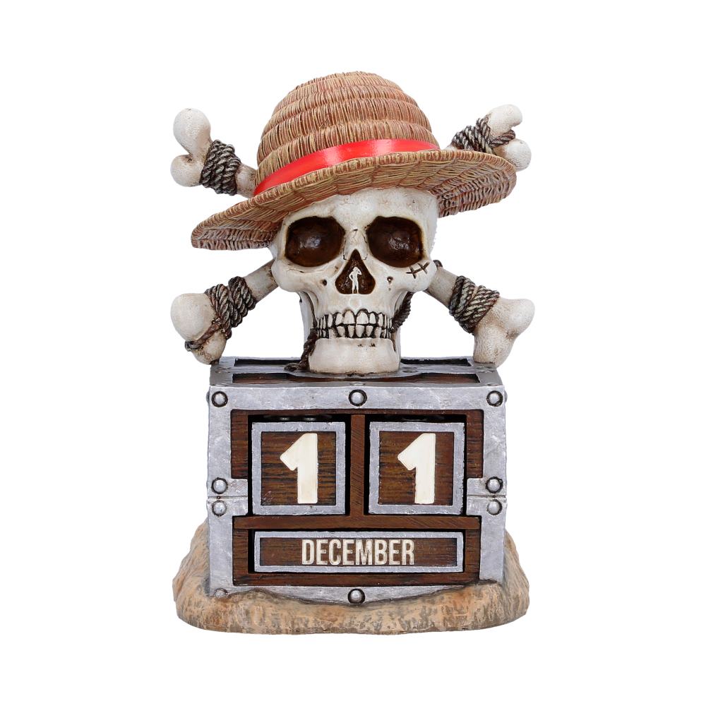 One Piece Luffy Jolly Roger Perpetual Calendar - Front showing straw-hatted skull above date blocks