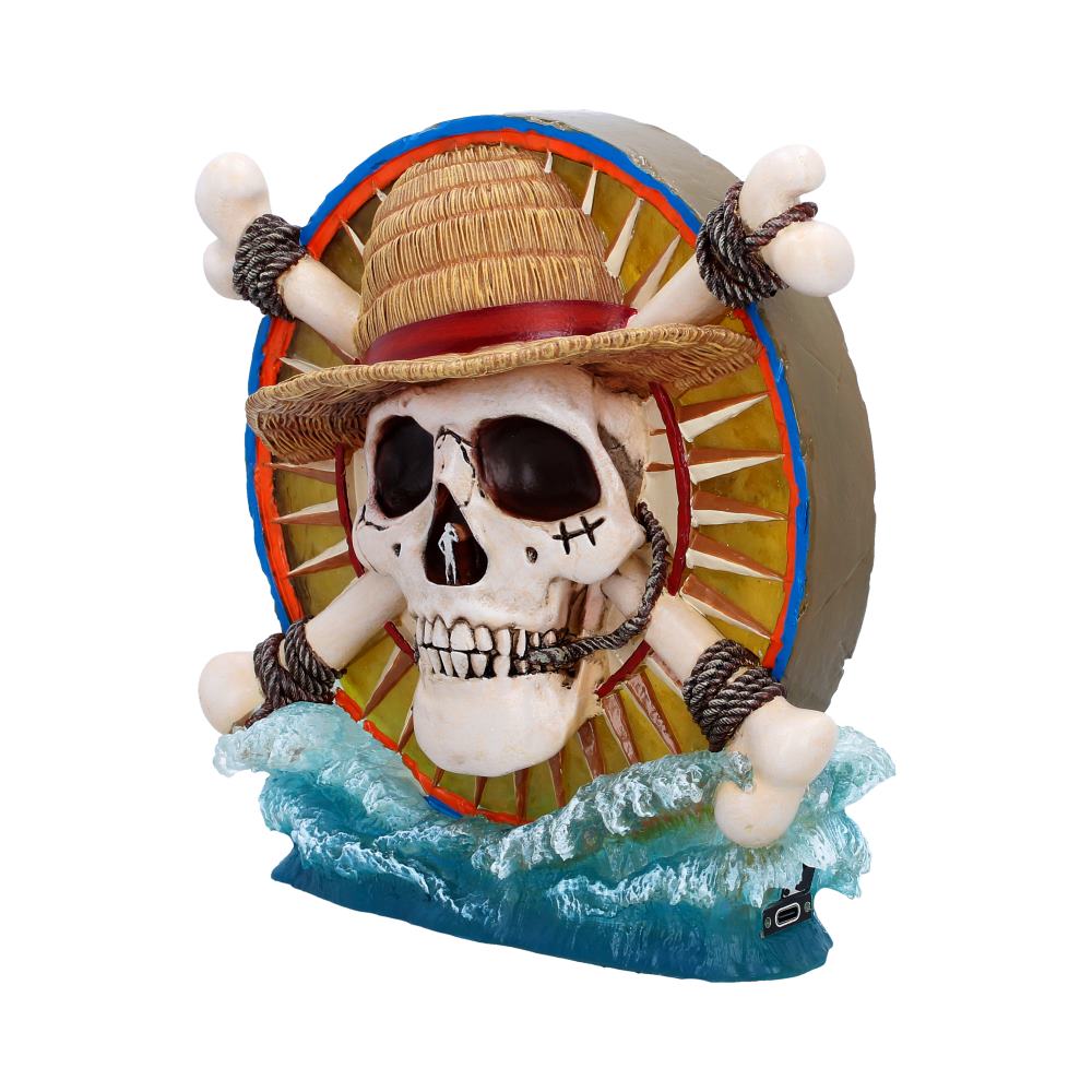 One Piece Luffy Jolly Roger LED Lamp - Angle of straw hat, circular backdrop and skull