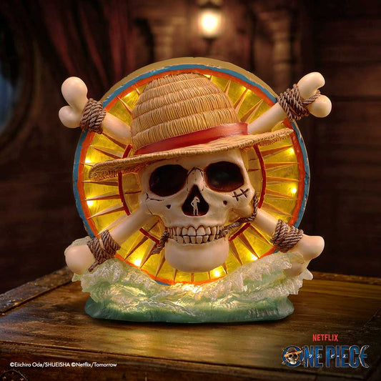 One Piece Luffy Jolly Roger LED Lamp - Illuminated Jolly Roger lamp in a styled display
