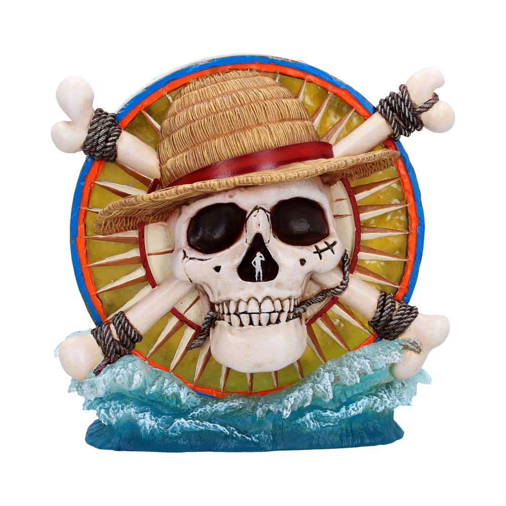 One Piece Luffy Jolly Roger LED Lamp - Front with Jolly Roger above blue ocean waves