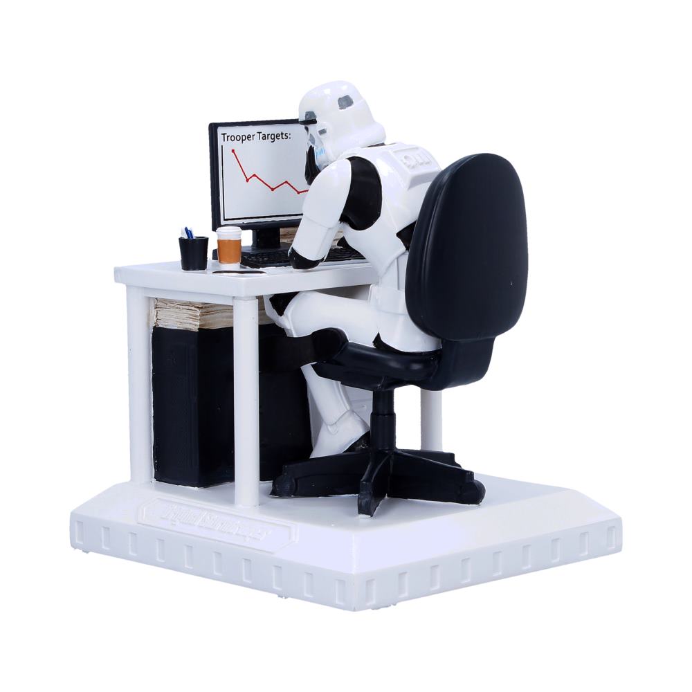 Stormtrooper Slave to the Wage Figurine - Angle showing monitor screen and office paperwork