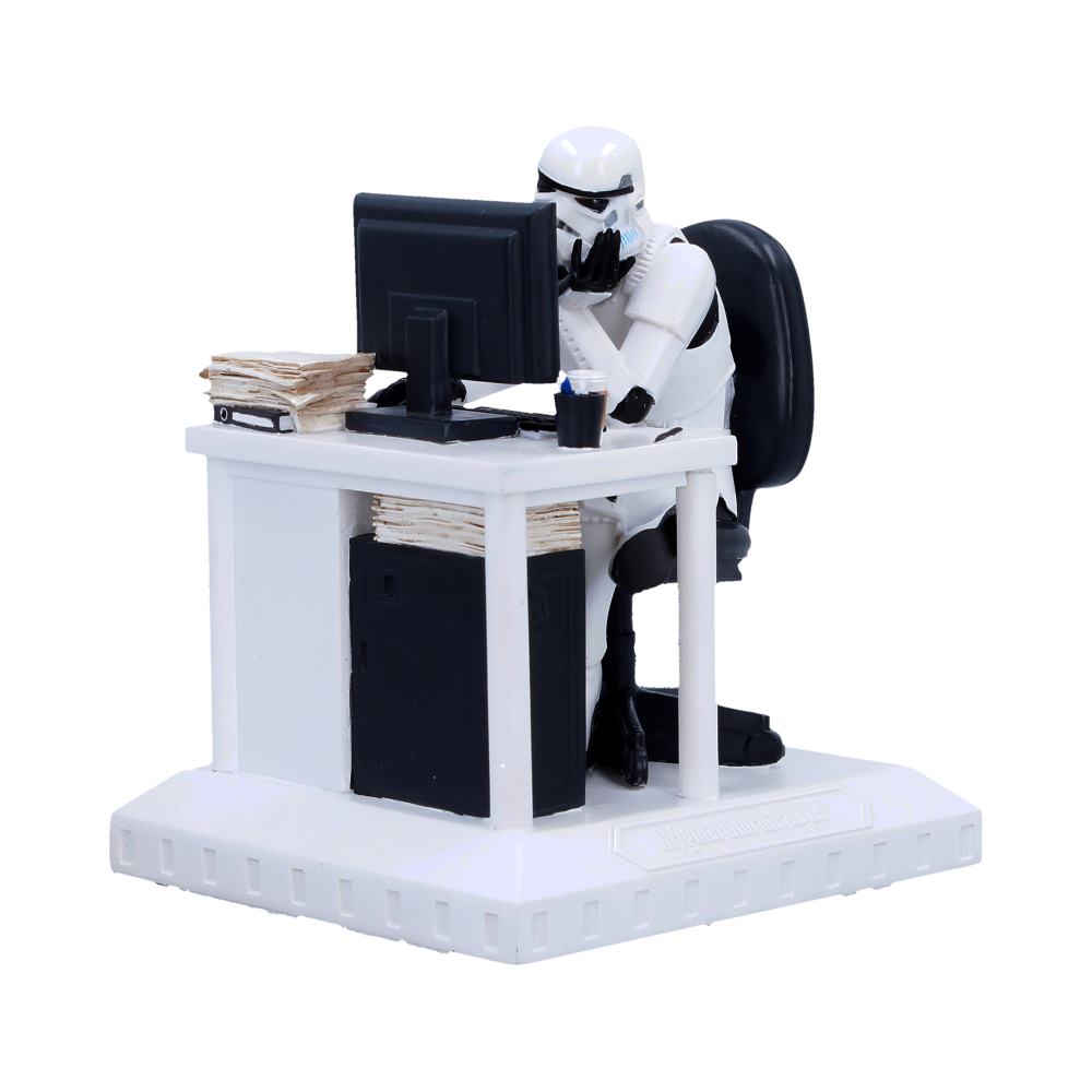 Stormtrooper Slave to the Wage Figurine - Front angle of weary trooper and computer monitor