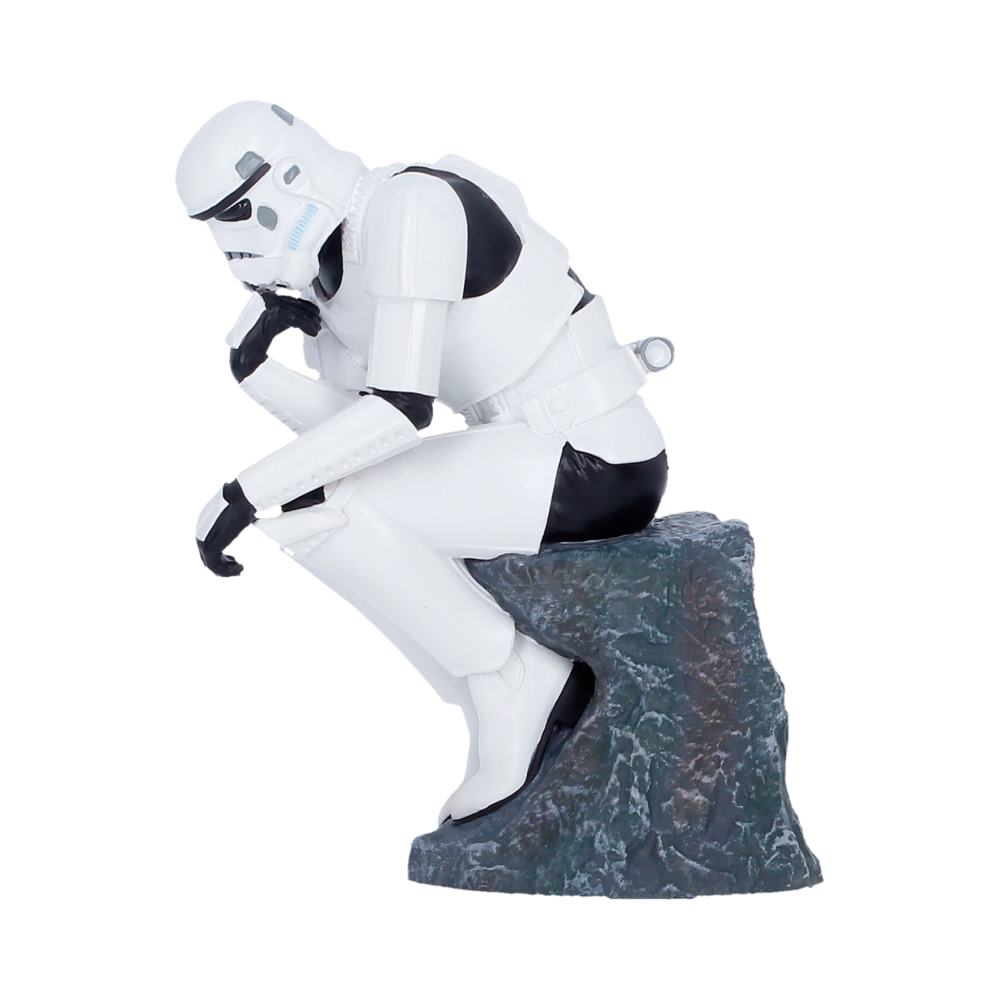 Stormtrooper The Overthinker Figurine - Side of bent thinker pose and rocky seat