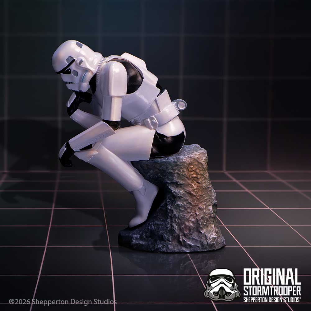 Stormtrooper The Overthinker Figurine - Thinking trooper in a styled character display