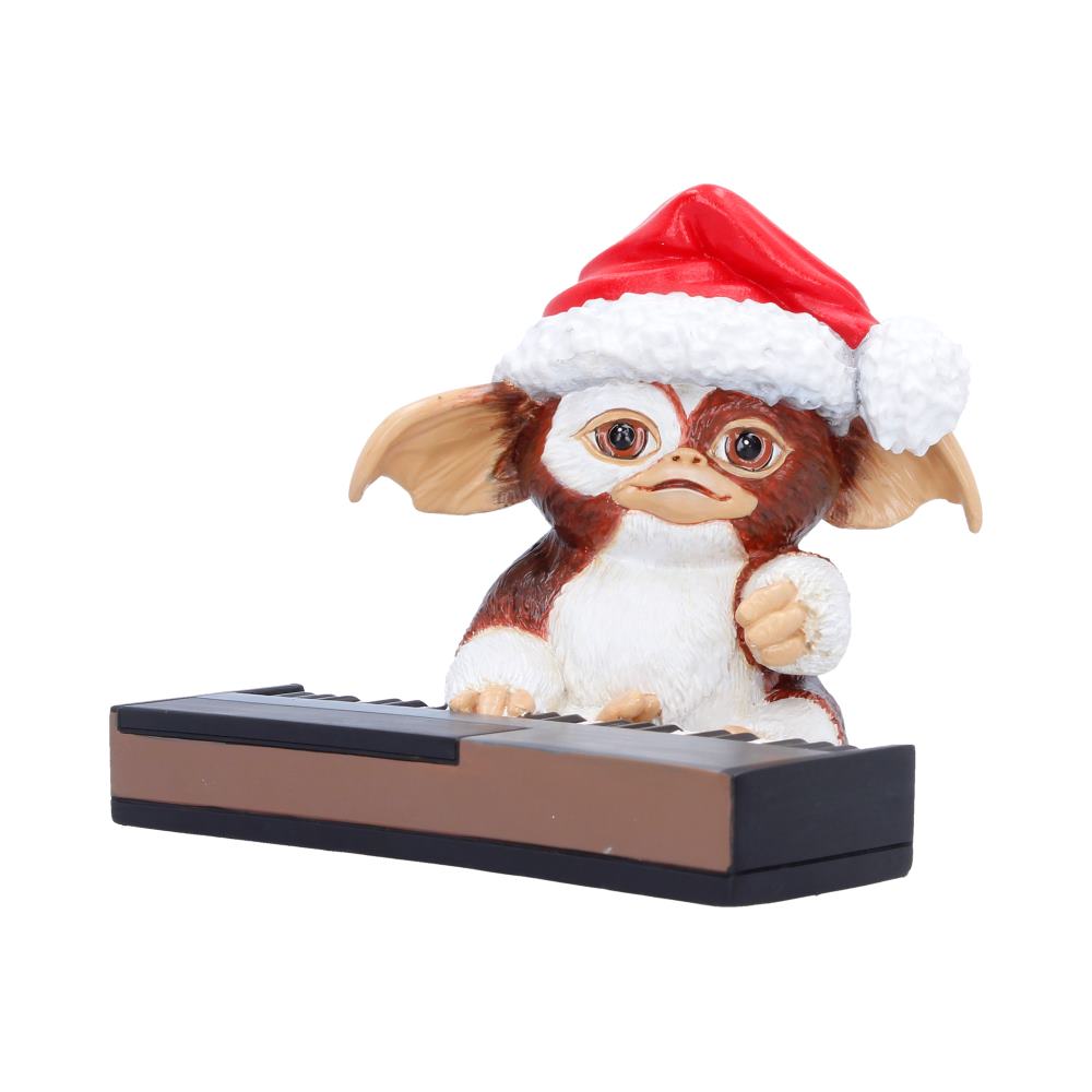 Gremlins Gizmo Jingle Keyboard Figurine - Front showing Gizmo in a Christmas hat at keyboard