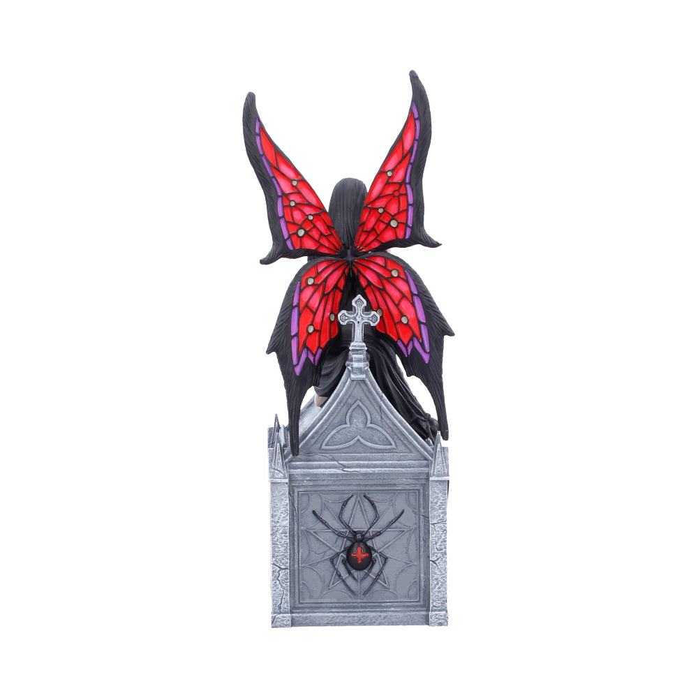 Anne Stokes Aracnafaria Gothic Trinket Box - Rear of web-pattern wings and tomb-like box