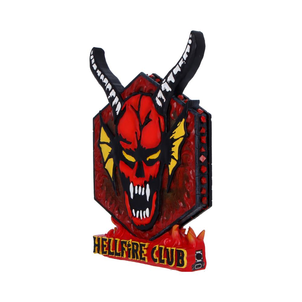 Stranger Things Hellfire Club USB Lamp - Angle of black-and-white horns and flame base