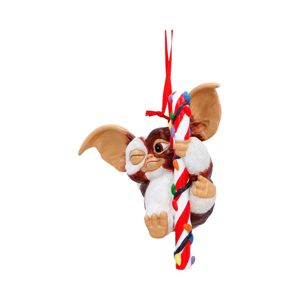 Gremlins Gizmo Candy Cane Hanging Ornament - Side showing striped cane and sculpted fairy lights