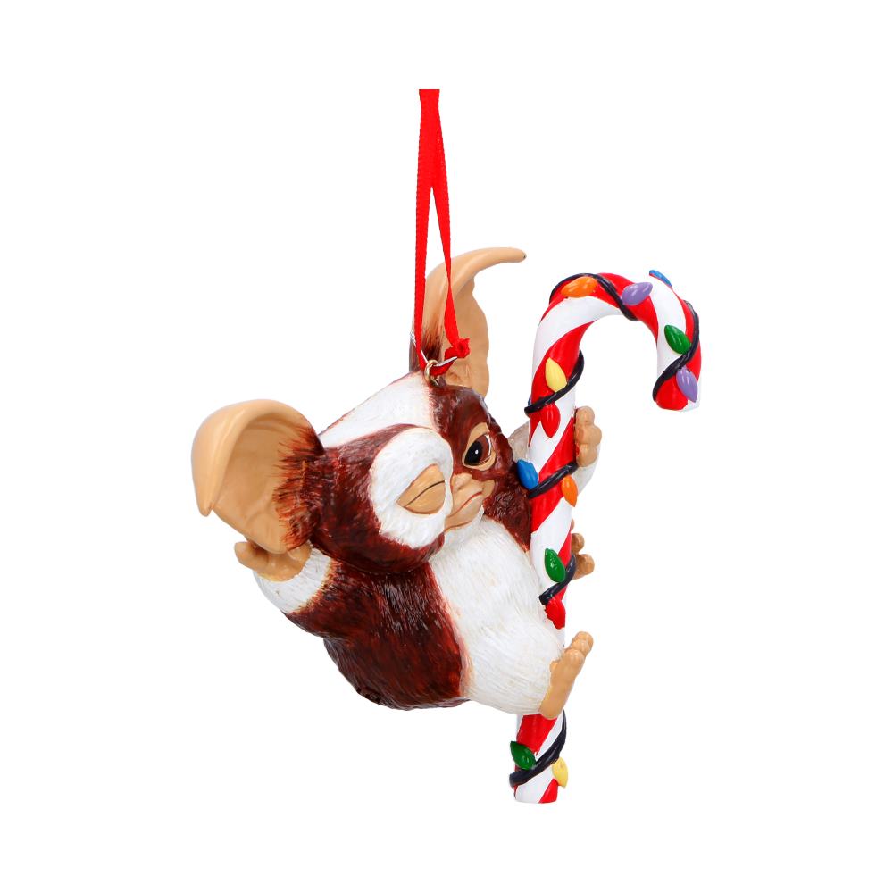 Gremlins Gizmo Candy Cane Hanging Ornament - Opposite angle with hanging ribbon and Gizmo paws