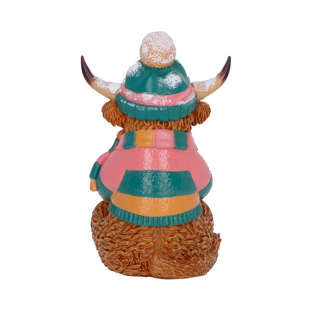 Winter Highland Cow Hot Cocoa Figurine - Opposite angle of cocoa mug and small hooves