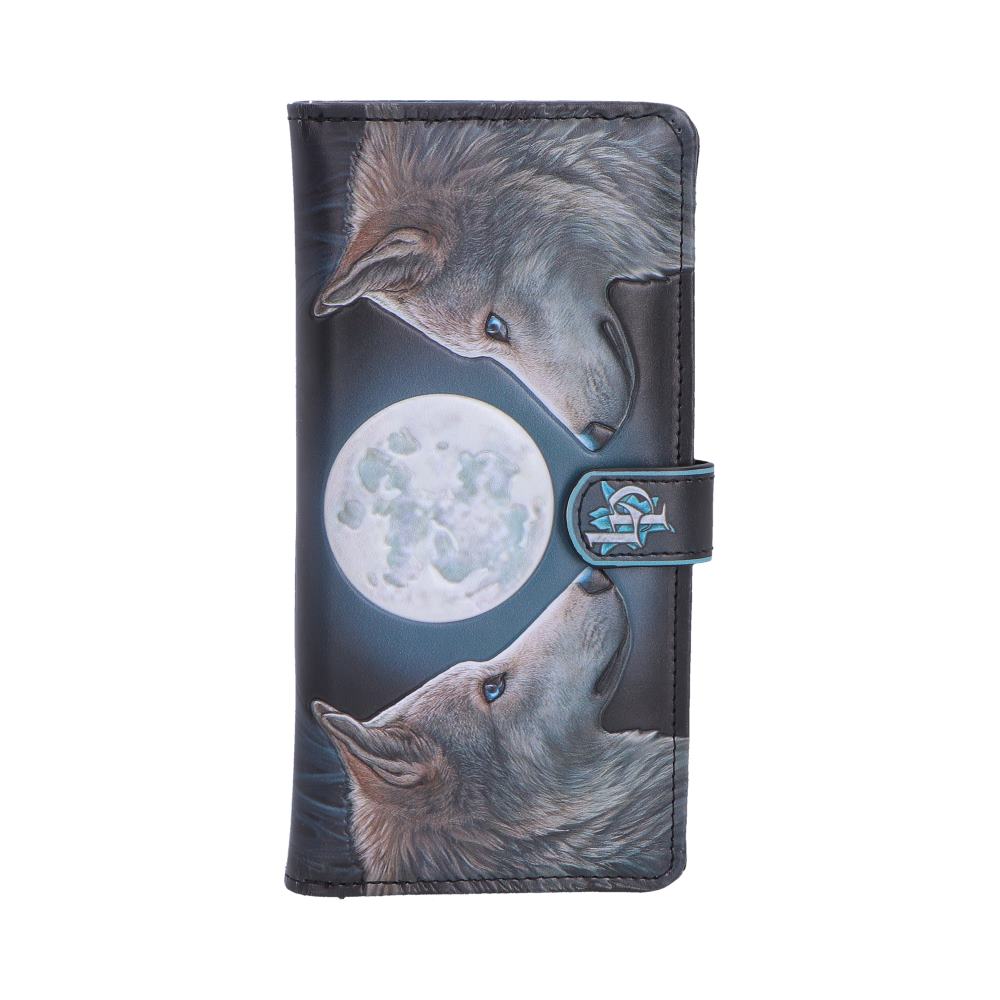Lisa Parker Lunar Gaze Embossed Purse - Front showing two pale wolves around a full moon