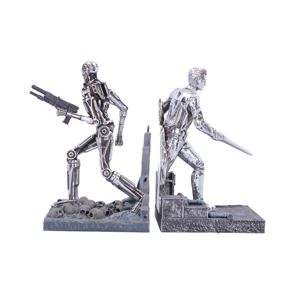 Terminator T-1000 vs T-800 Bookends - rear view of Terminator figures and themed bases