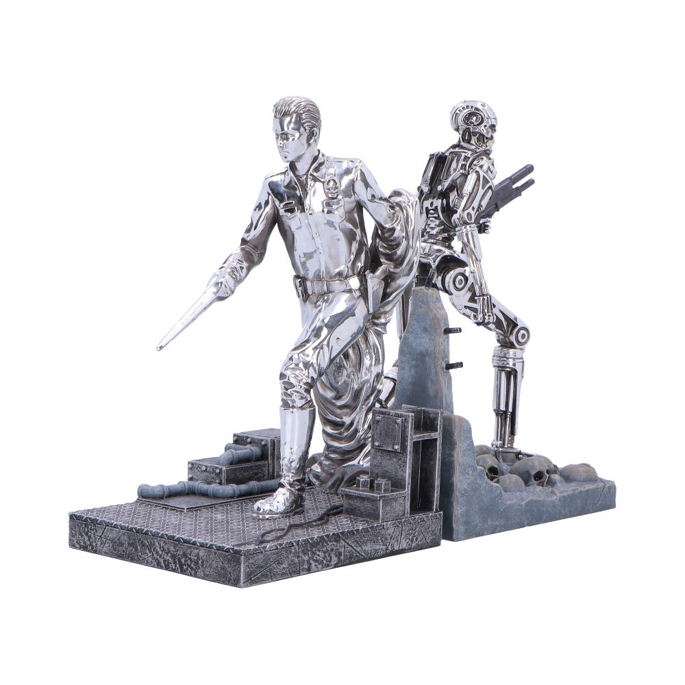 Terminator T-1000 vs T-800 Bookends - opposite angle of metallic machine sculptures