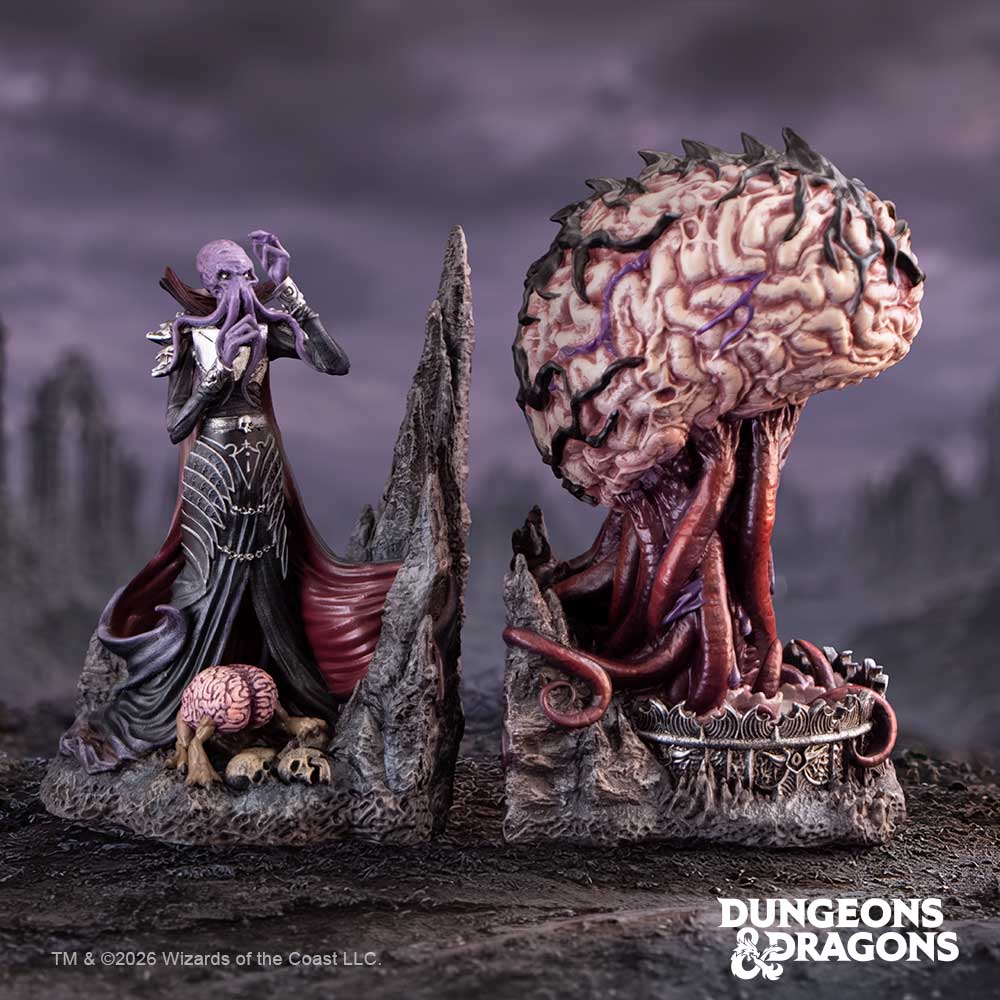 Dungeons and Dragons Illithid Bookends - bookend creatures displayed on rocky ground