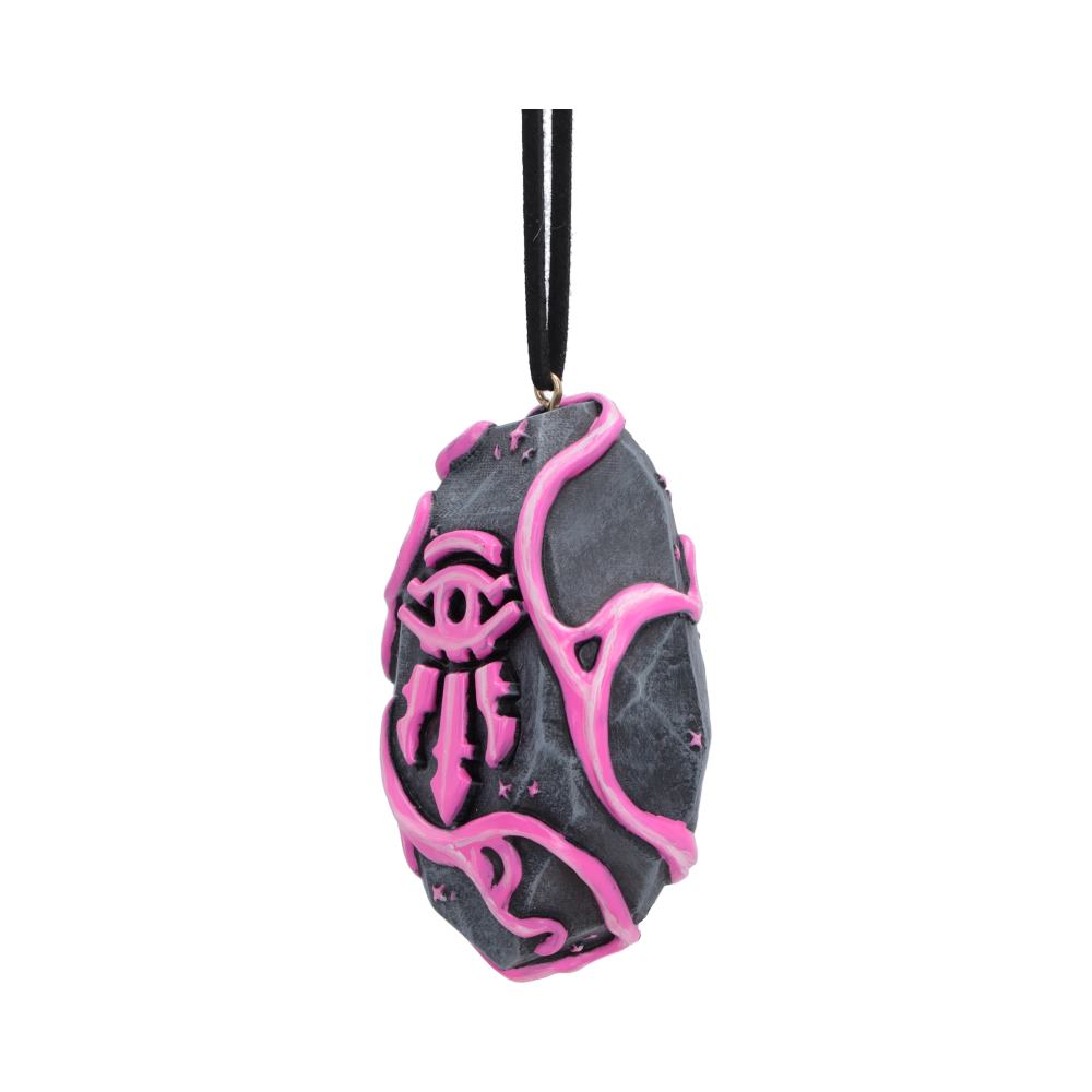 World of Warcraft Dalaran Hearthstone Ornament - angled view of pink markings and hanging ribbon