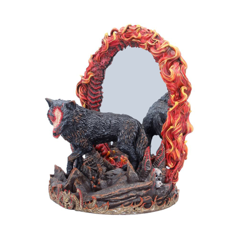 Diablo IV Mephisto Mirror - angled view of wolf and fiery surround
