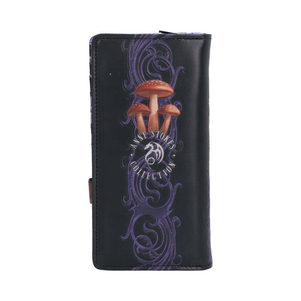 Anne Stokes Mushroom Dragon Embossed Purse - reverse with mushrooms and purple ornamental detail
