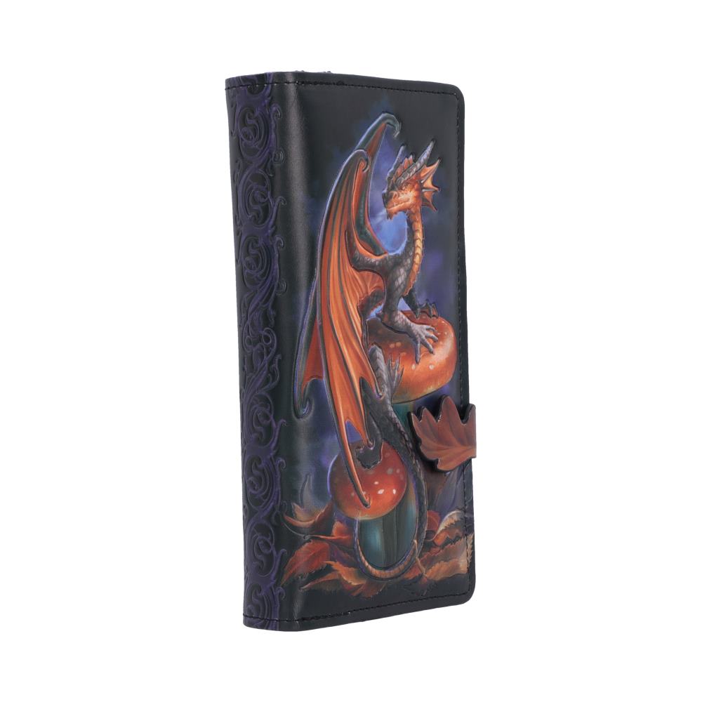 Anne Stokes Mushroom Dragon Embossed Purse - opposite angle of embossed dragon portrait