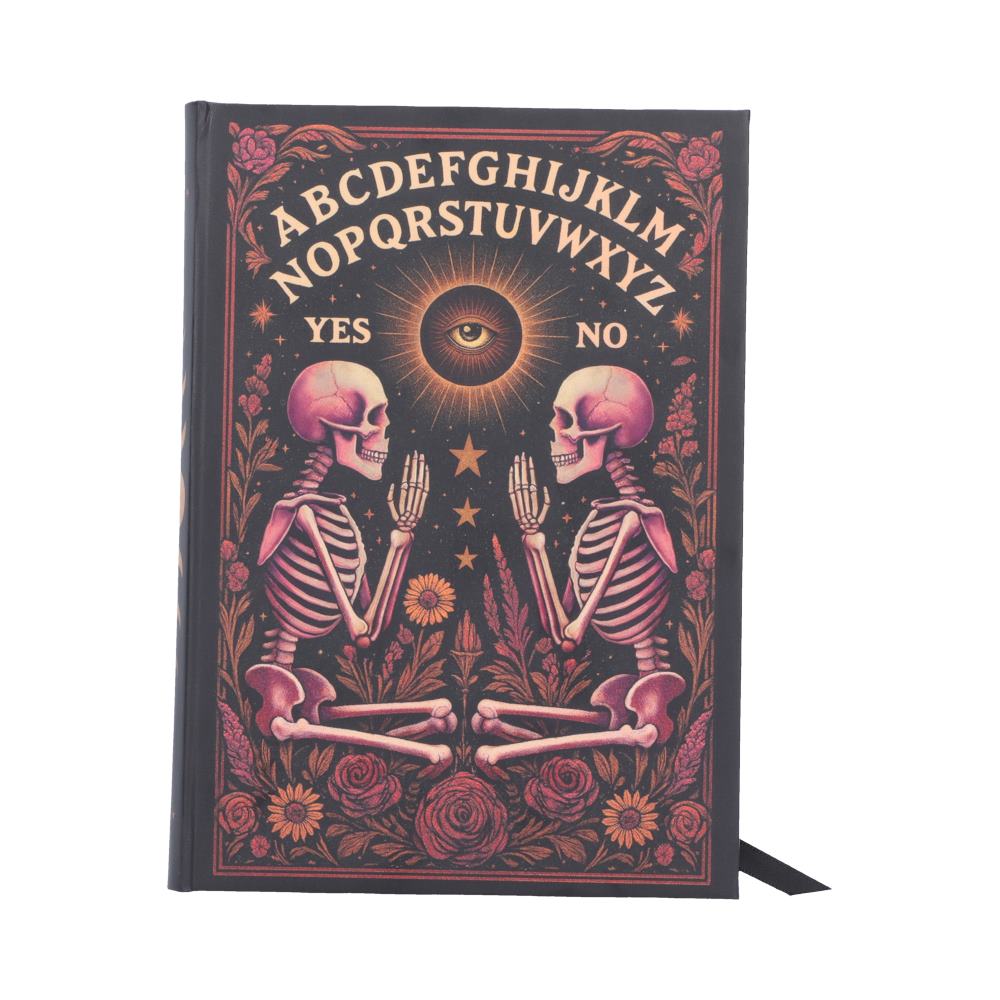 Spirit Board Bloom Journal - skeleton pair beneath spirit-board lettering