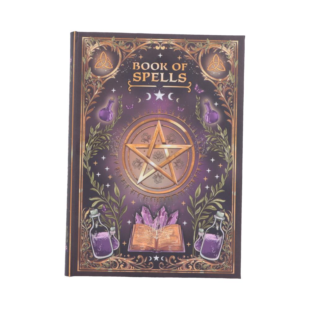 Book of Spells Journal - pentagram and potion bottles on spell-book cover